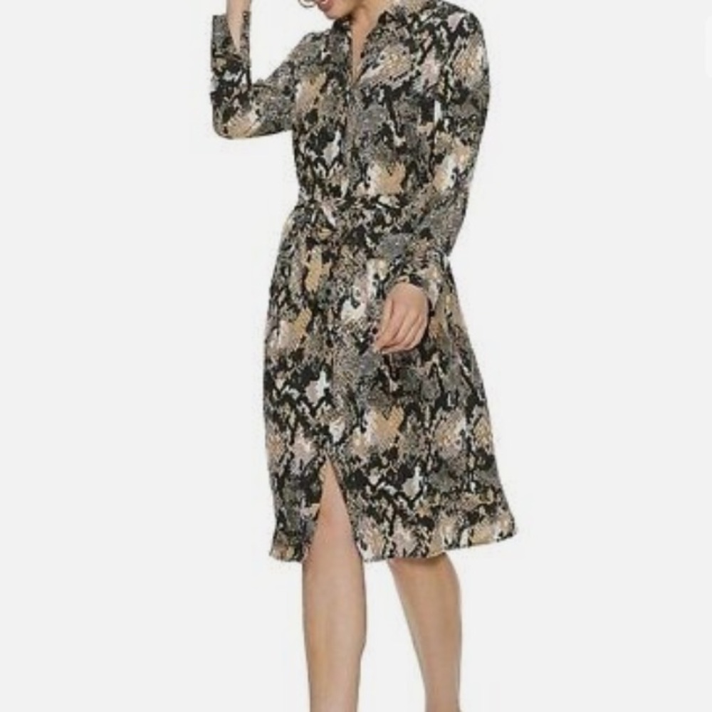 Jennifer Lopez Python Print Collared Shirtdress